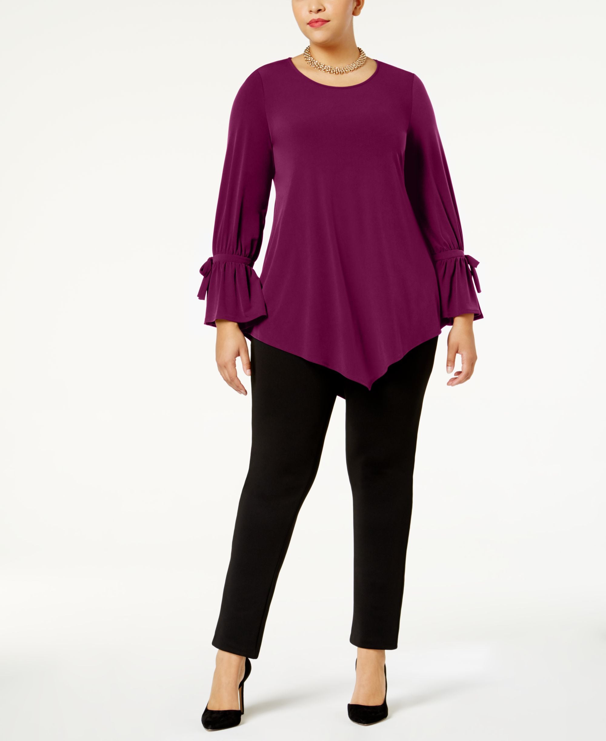 Alfani Plus Size Ruffled Sleeve Pointed Hem Signature Blouse
