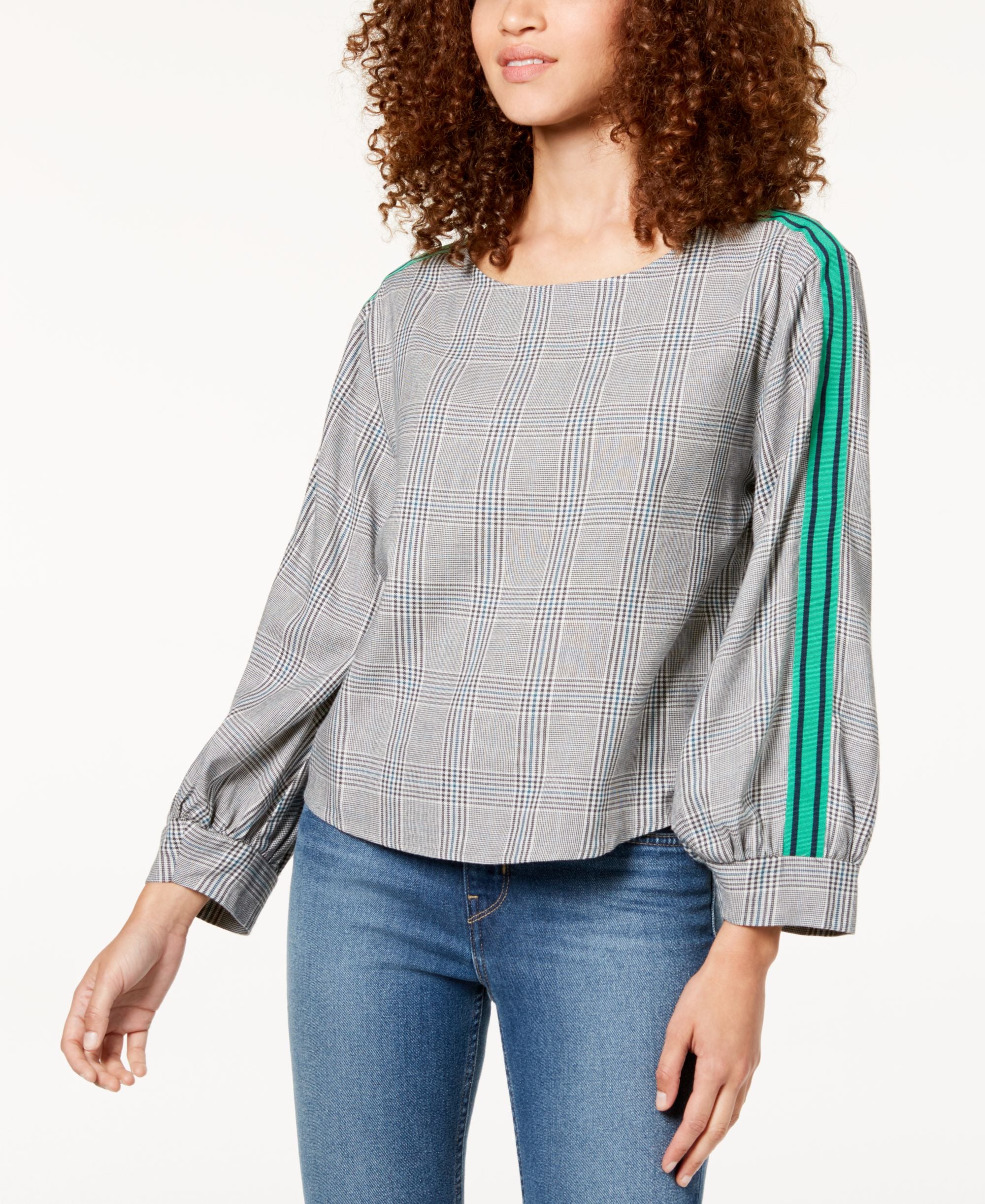 Juniors' Striped-Sleeve Premium Top