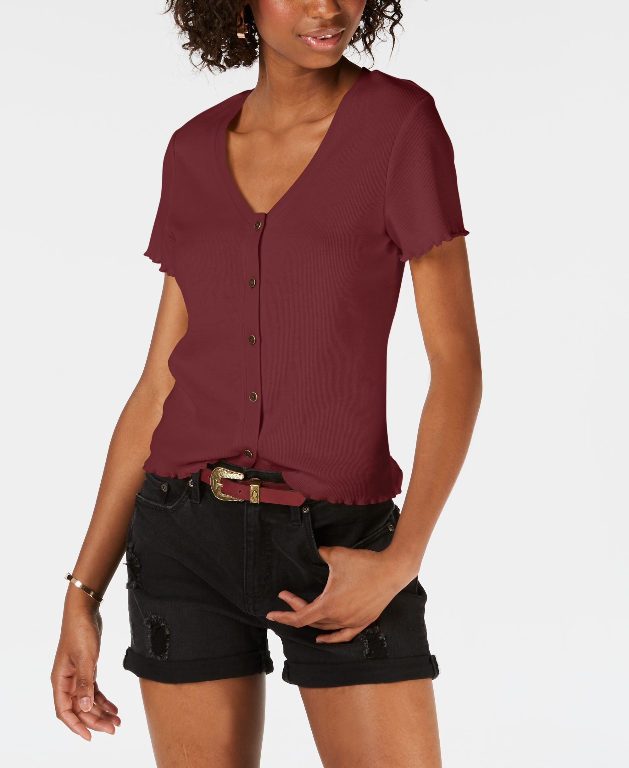 Juniors' Lettuce-Trim Modern Shirt