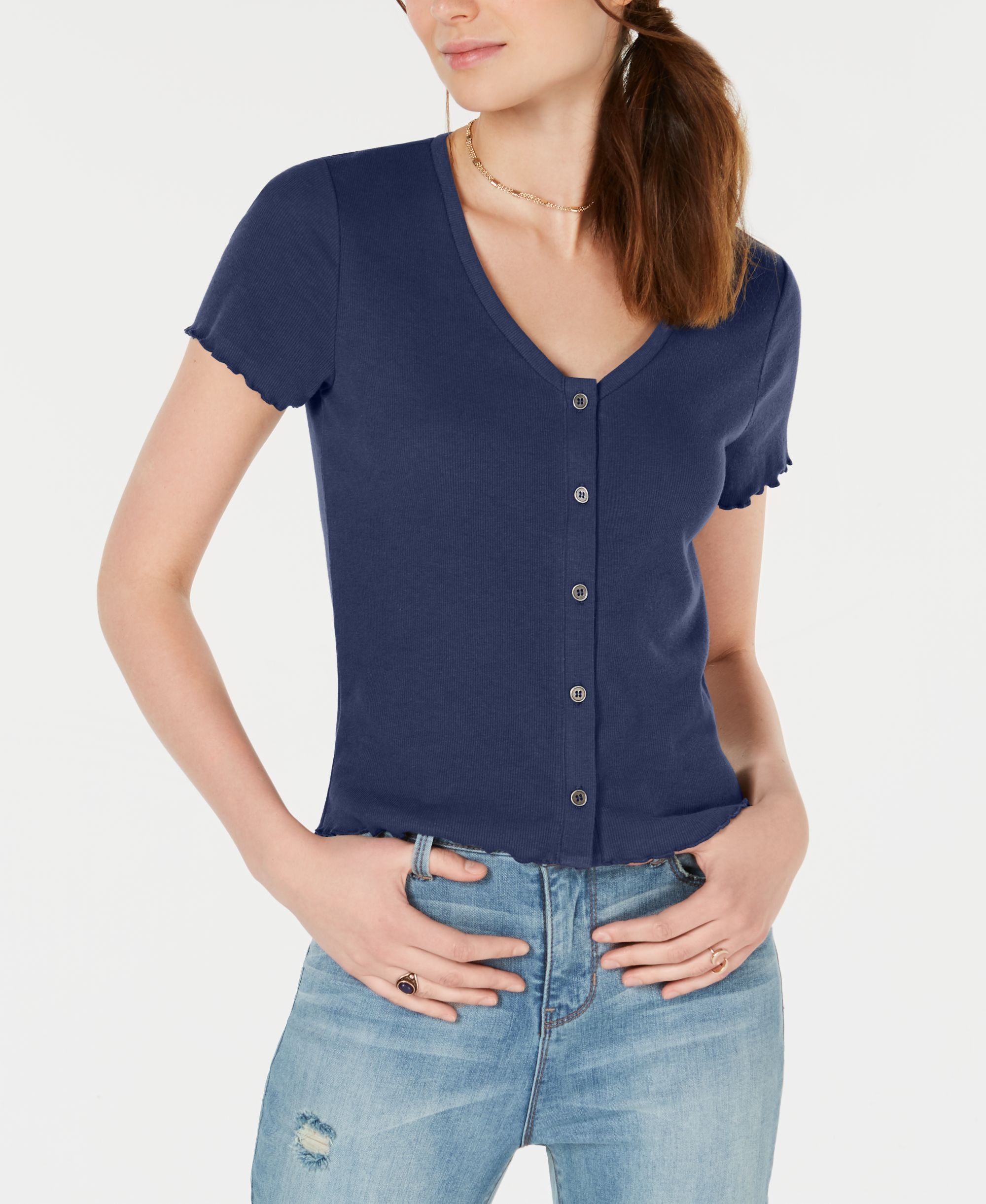 Juniors' Lettuce-Trim Modern Shirt