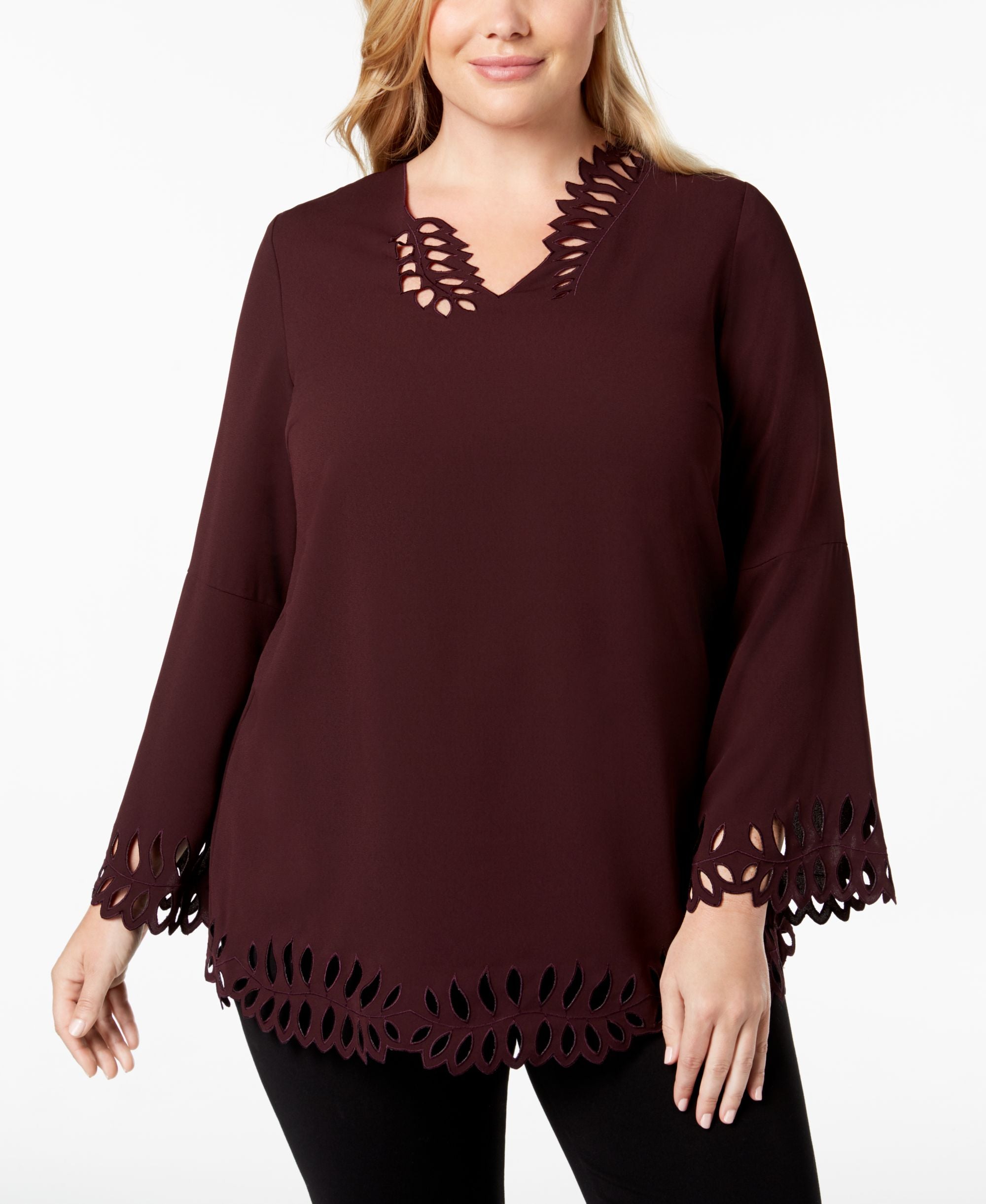 Alfani Plus Size Cutout Poet Sleeve Signature Blouse