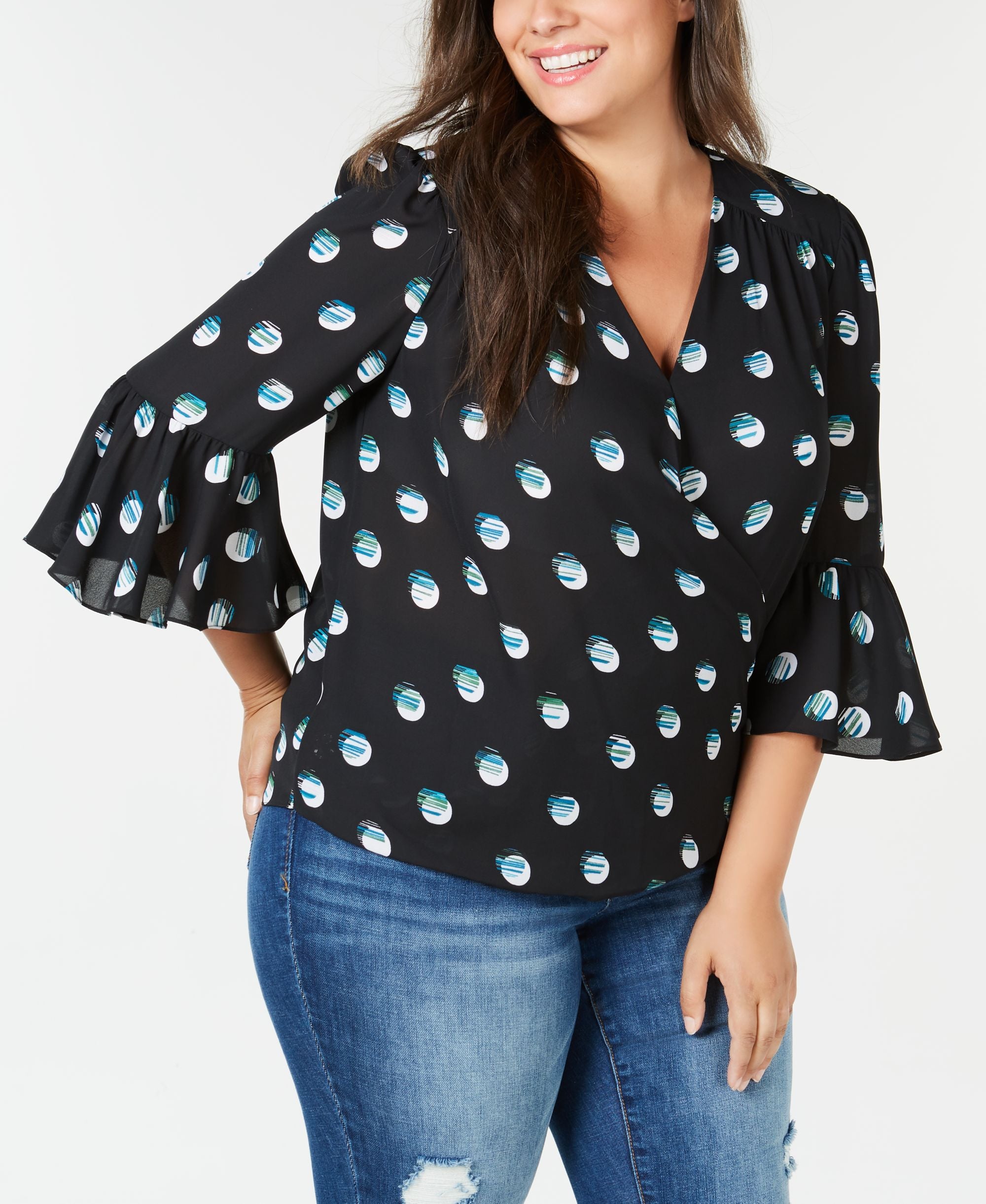 Plus Size Ruffle-Sleeve Surplice Premium Top