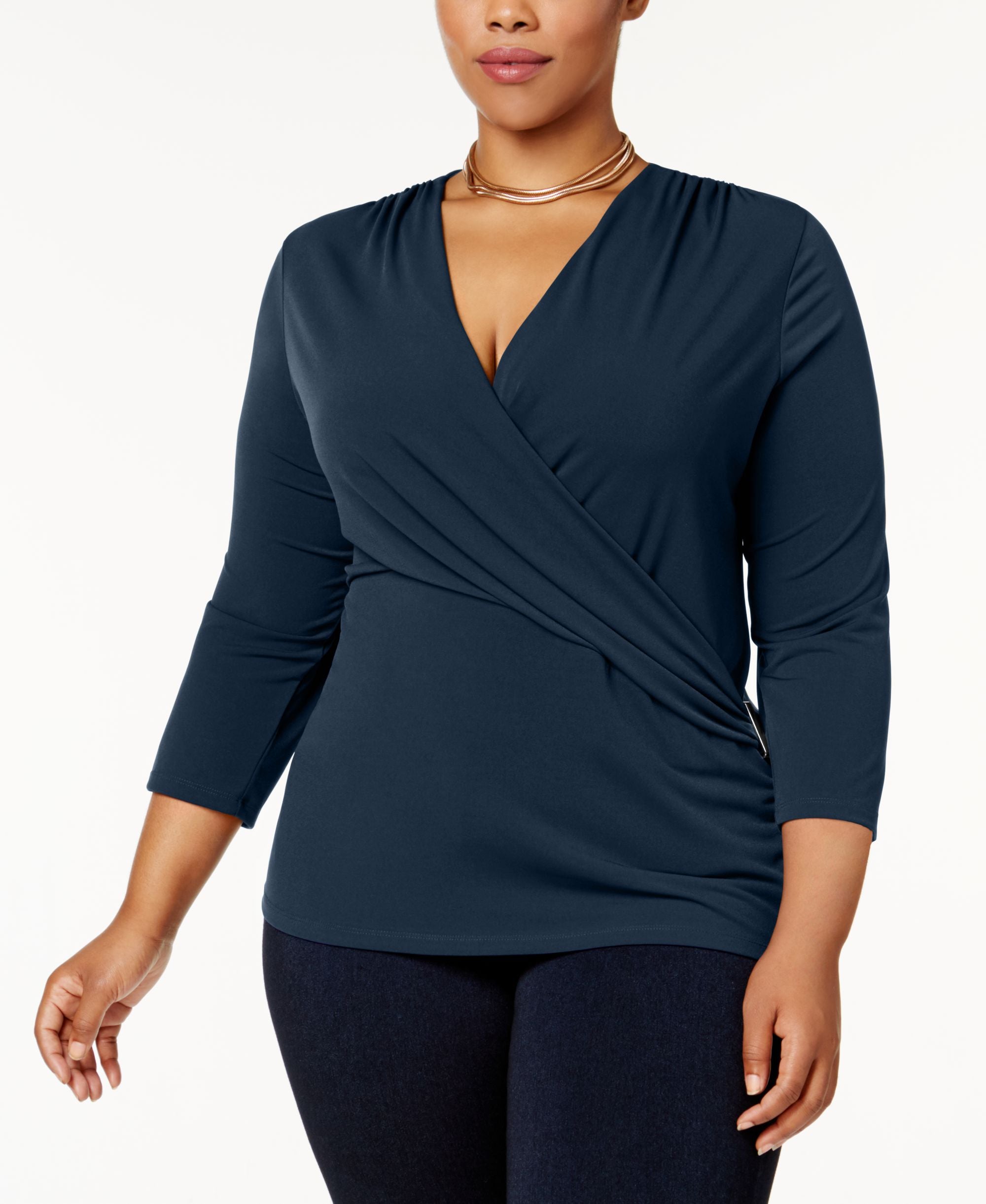 Charter Club Plus Size Faux Wrap Hardware Premium Top