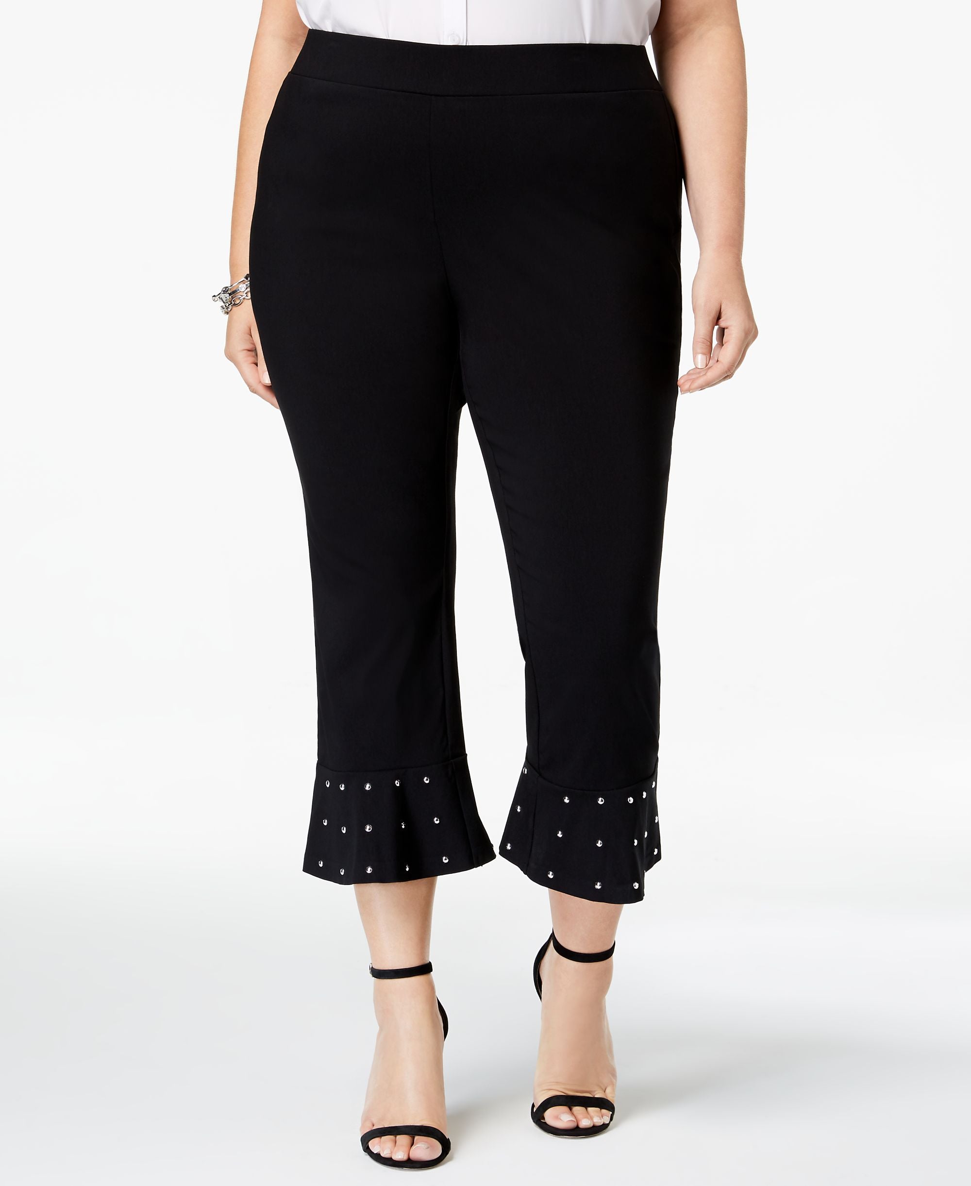Plus Size Embellished Hem Capri-Length Signature Pants