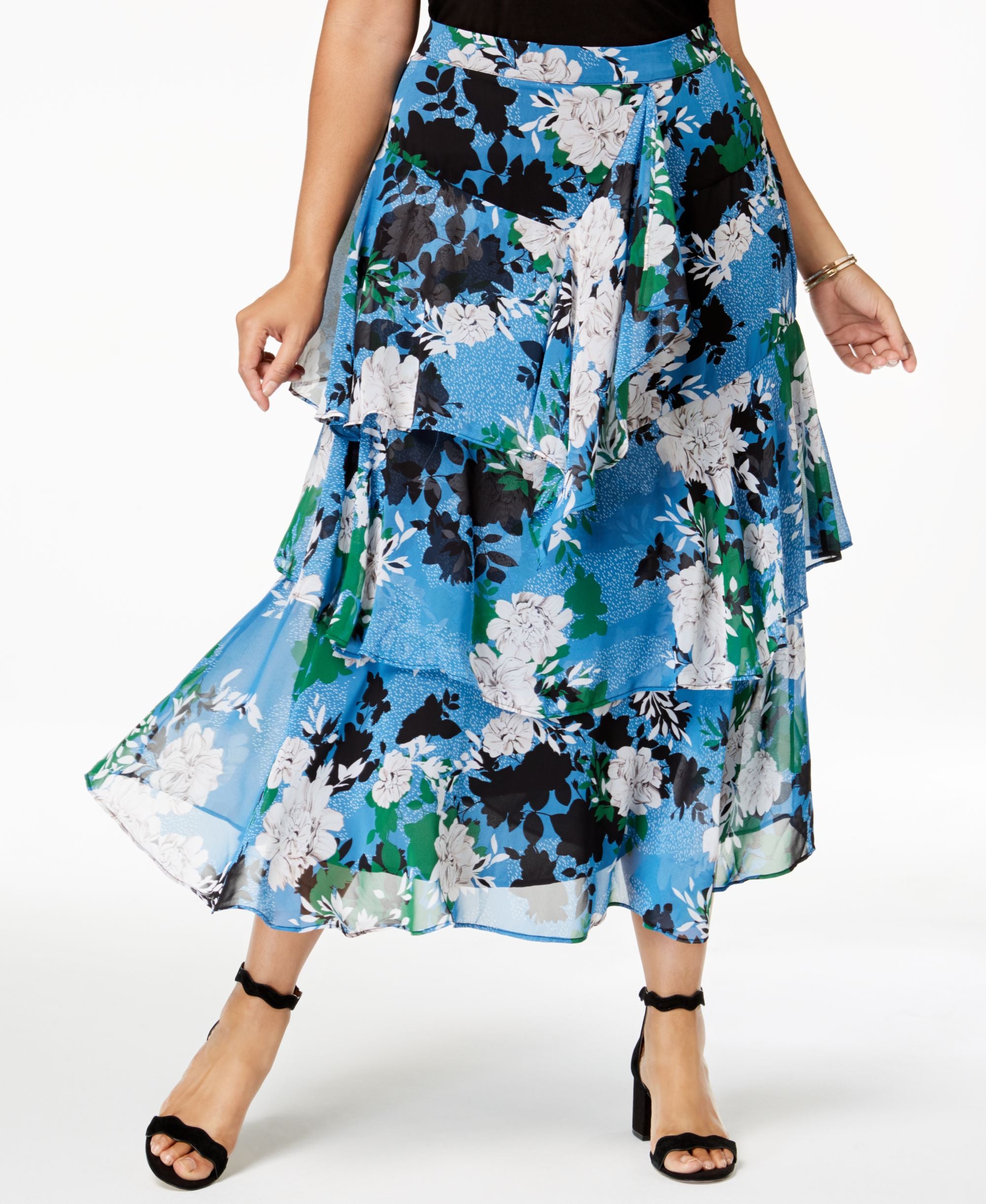 Plus Size Printed Tiered Flounce Modern Skirt