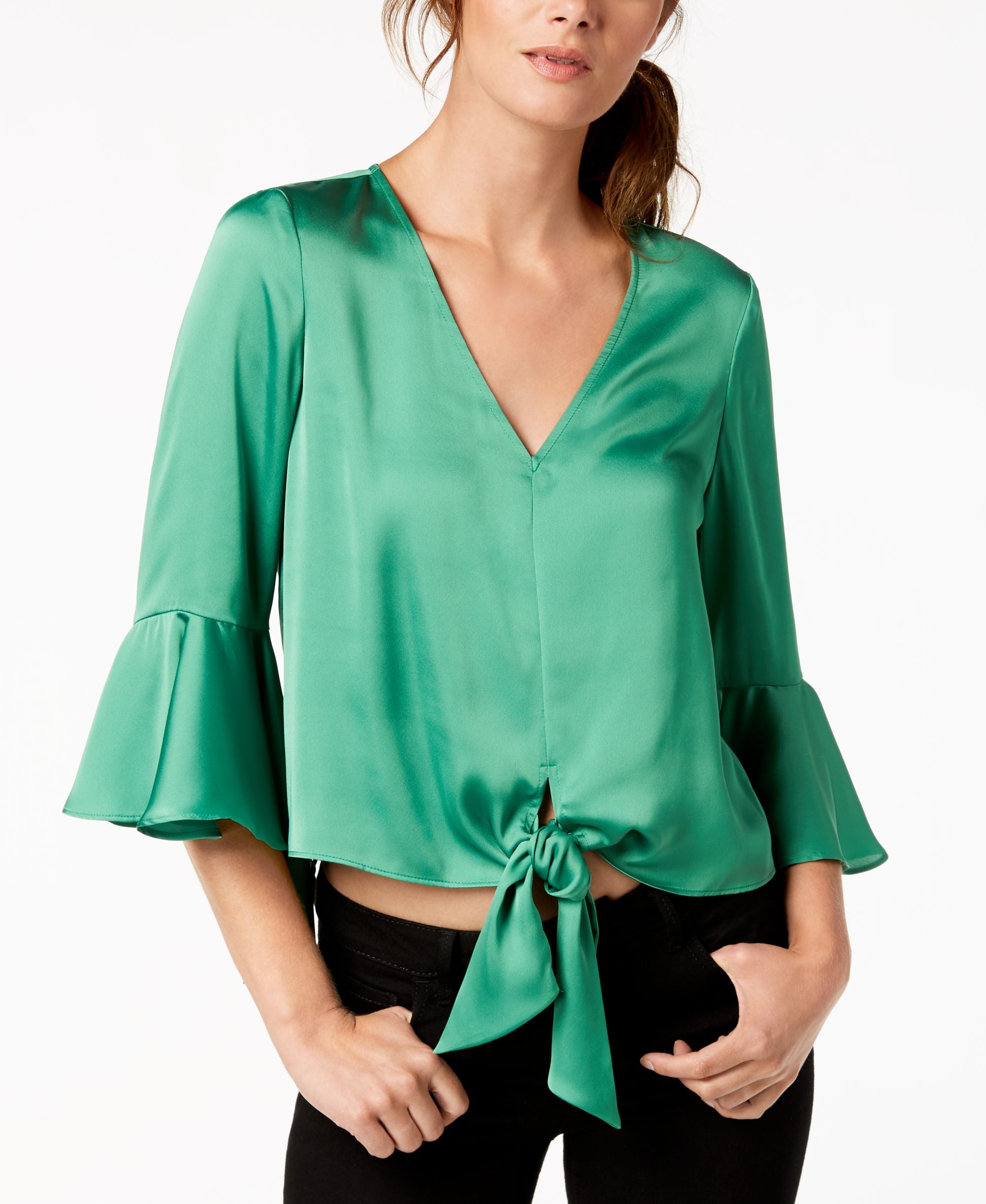 Bar III Tie Front Crop Premium Top