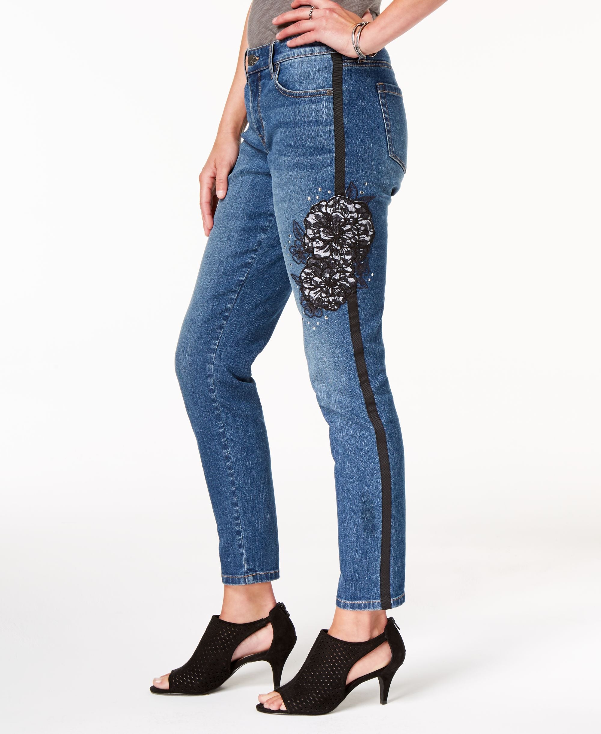 Lace-Detail Studded Premium Jeans