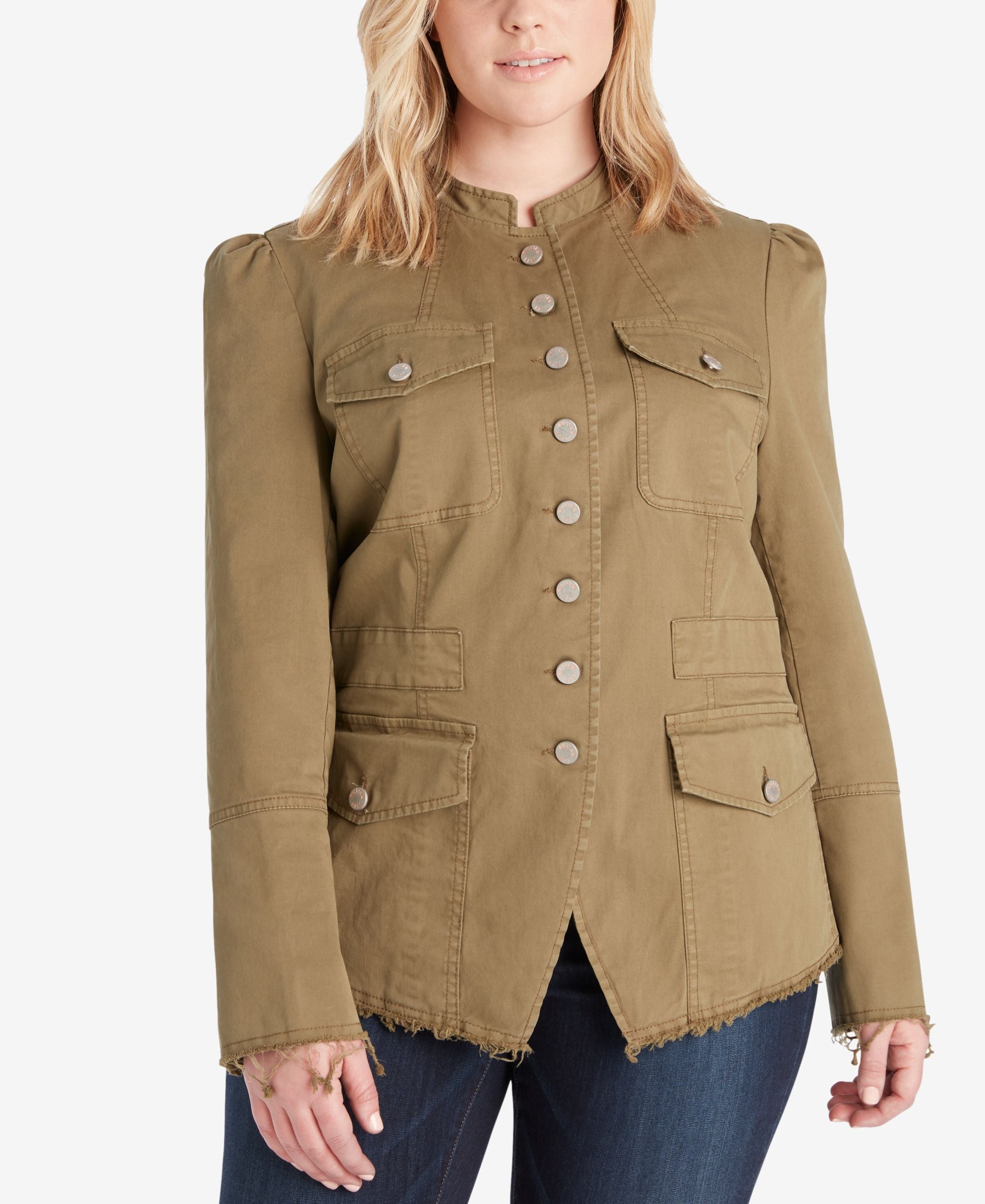 William Rast Womens Plus Bragg Lightweight Everyday Military Jacket Military Olive 2X