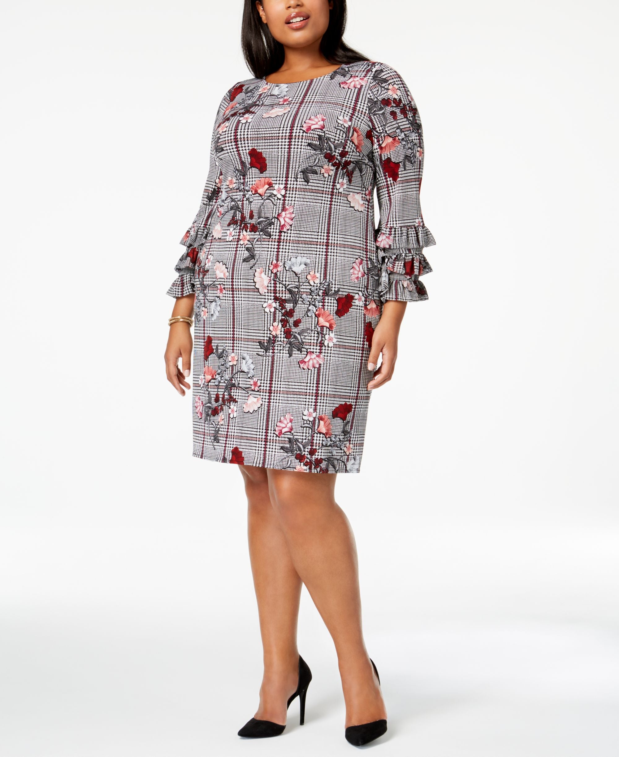 Alfani Plus Size Printed Tiered Flounce Sleeve A-Line Dress
