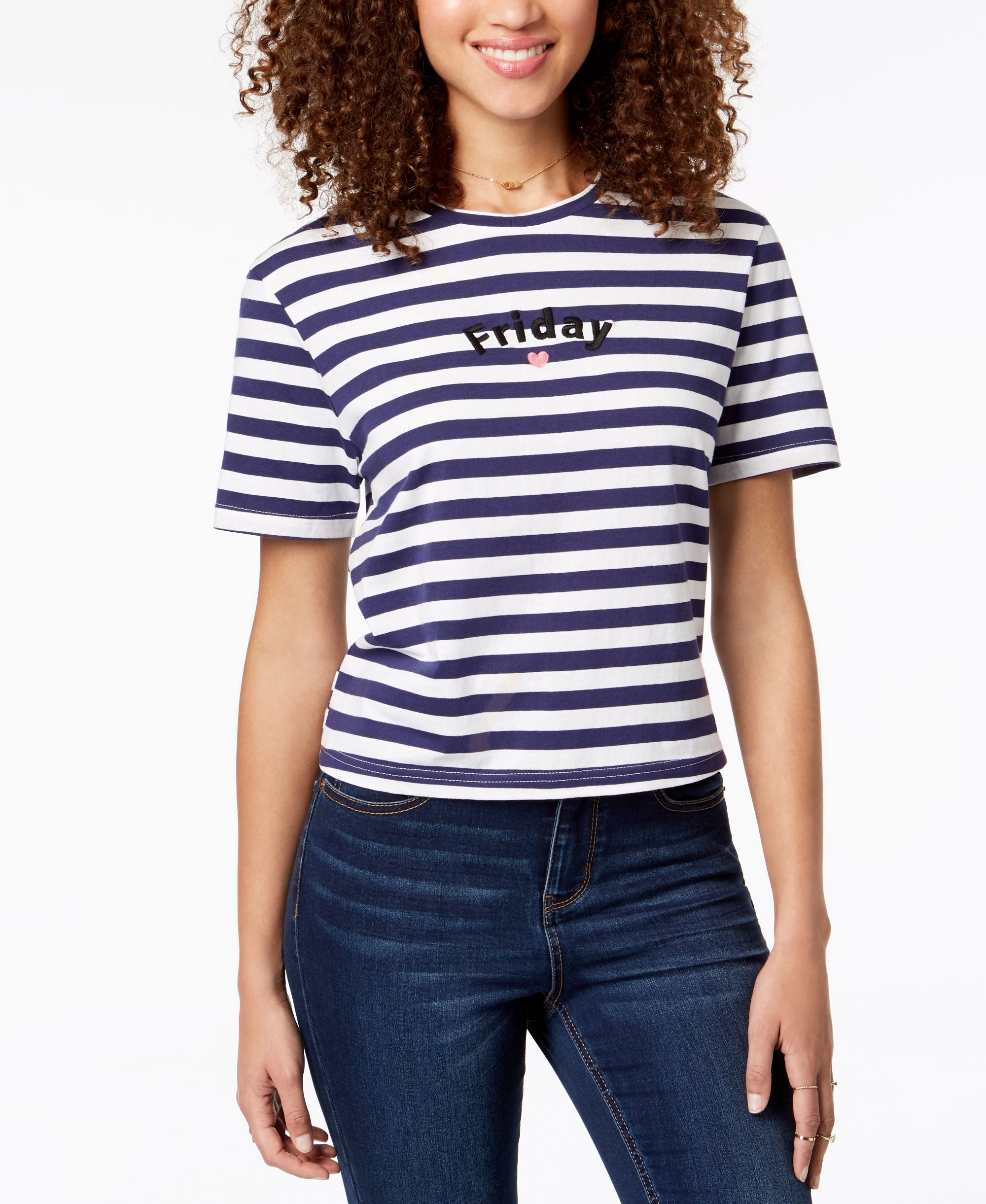 Juniors' Cotton Friday Embroidered T-Modern Shirt