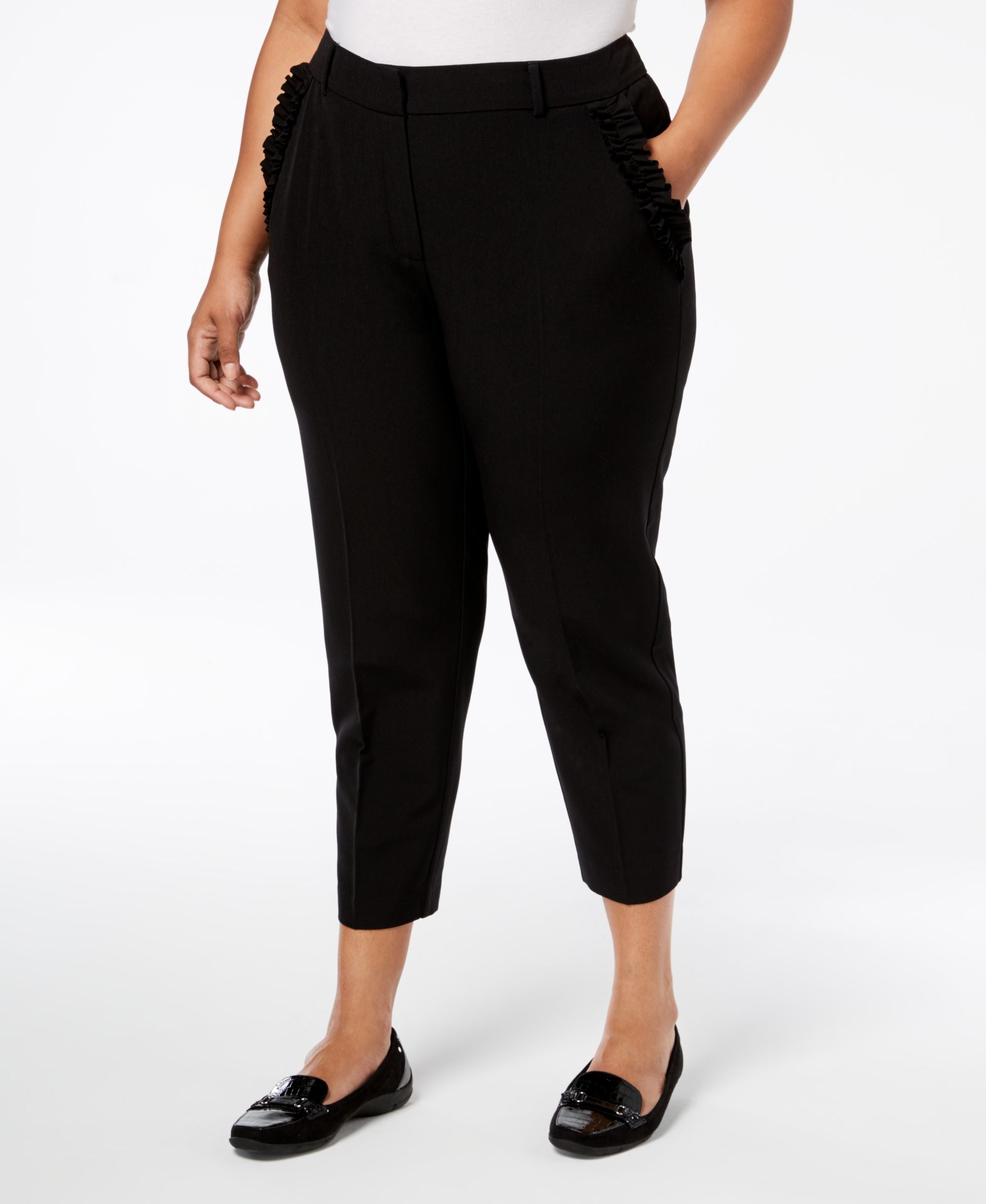 NY Collection Plus Petite Plus Size Ruffled Pocket Signature Pants