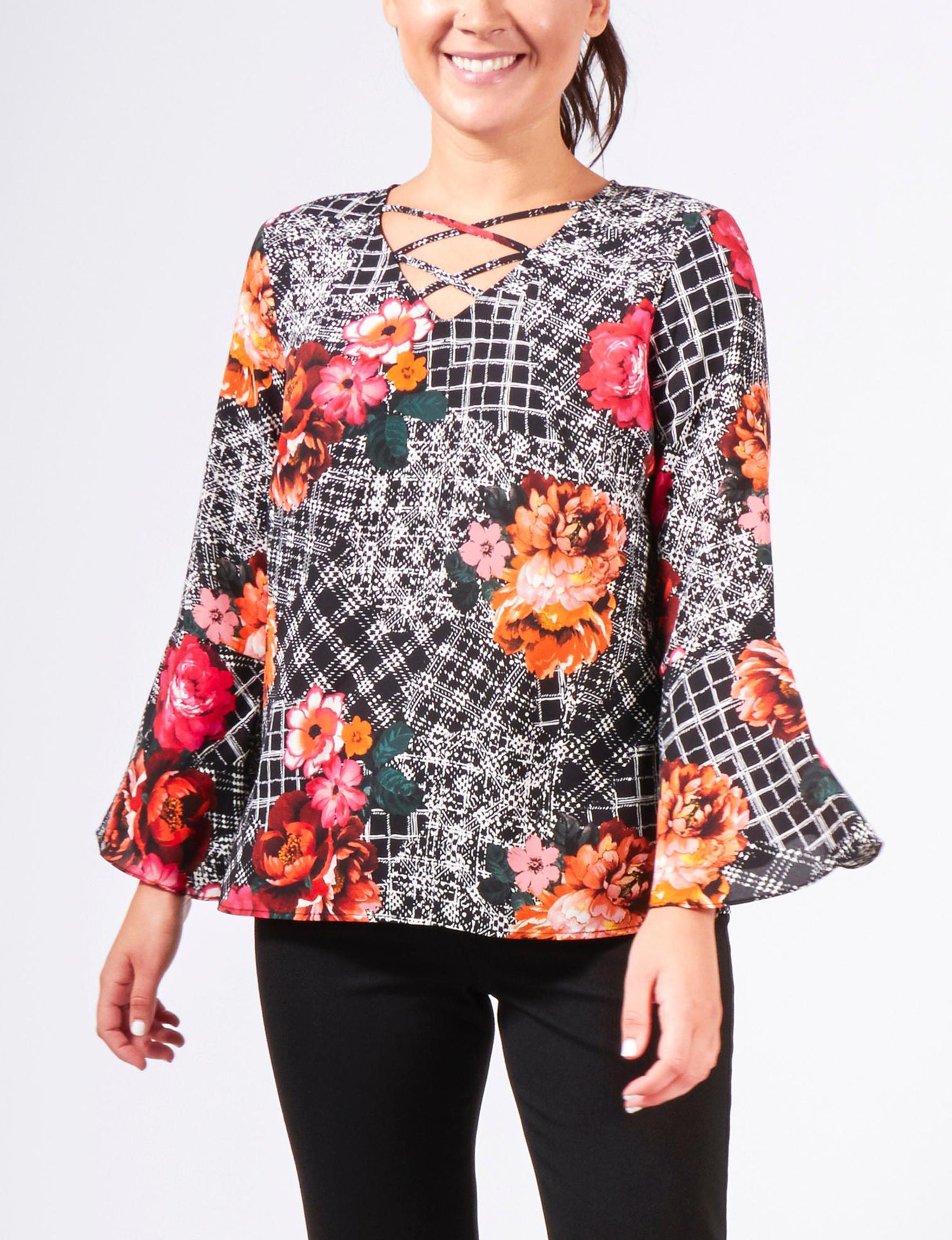 Petite Paisley-Print Bell-Sleeve Premium Top