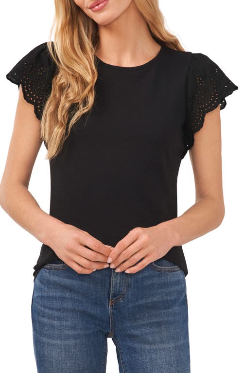 Women's Crewneck Eyelet Flutter-Sleeve Knit Premium Top