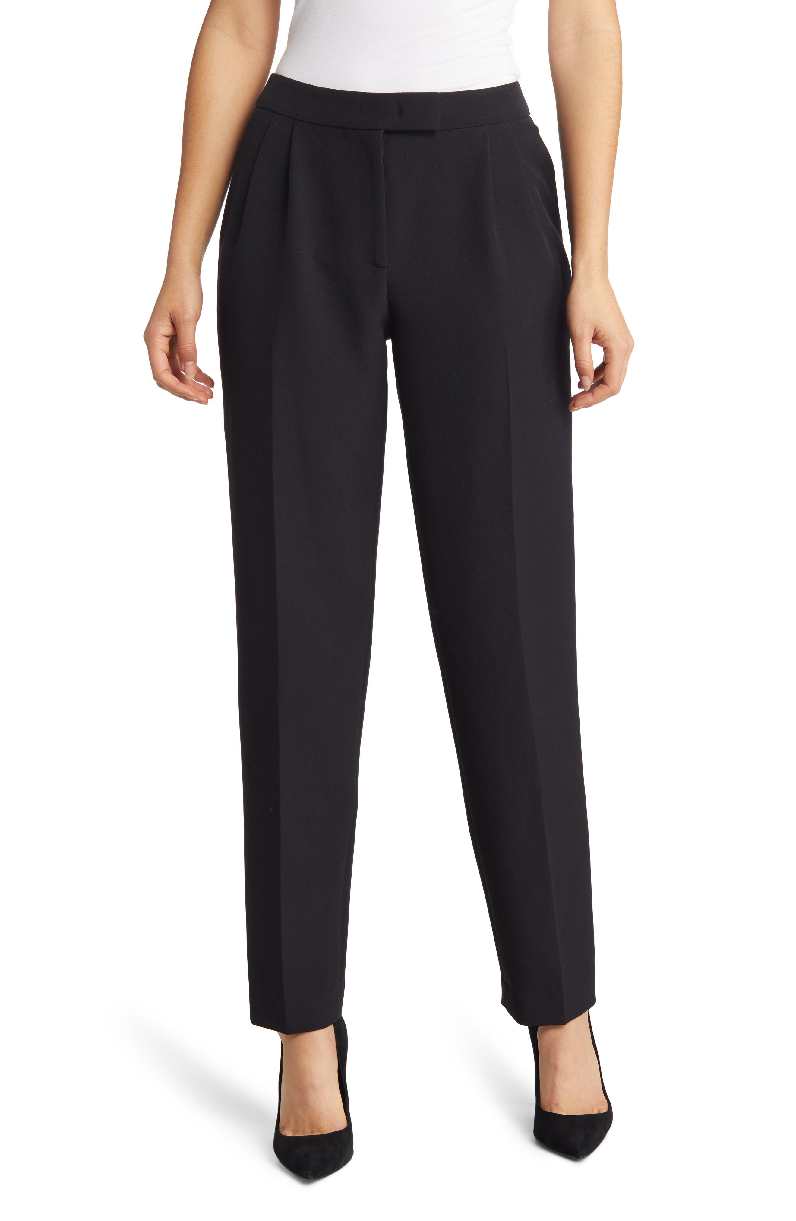 Anne Klein Pleated High Waist Signature Pants in Anne Black