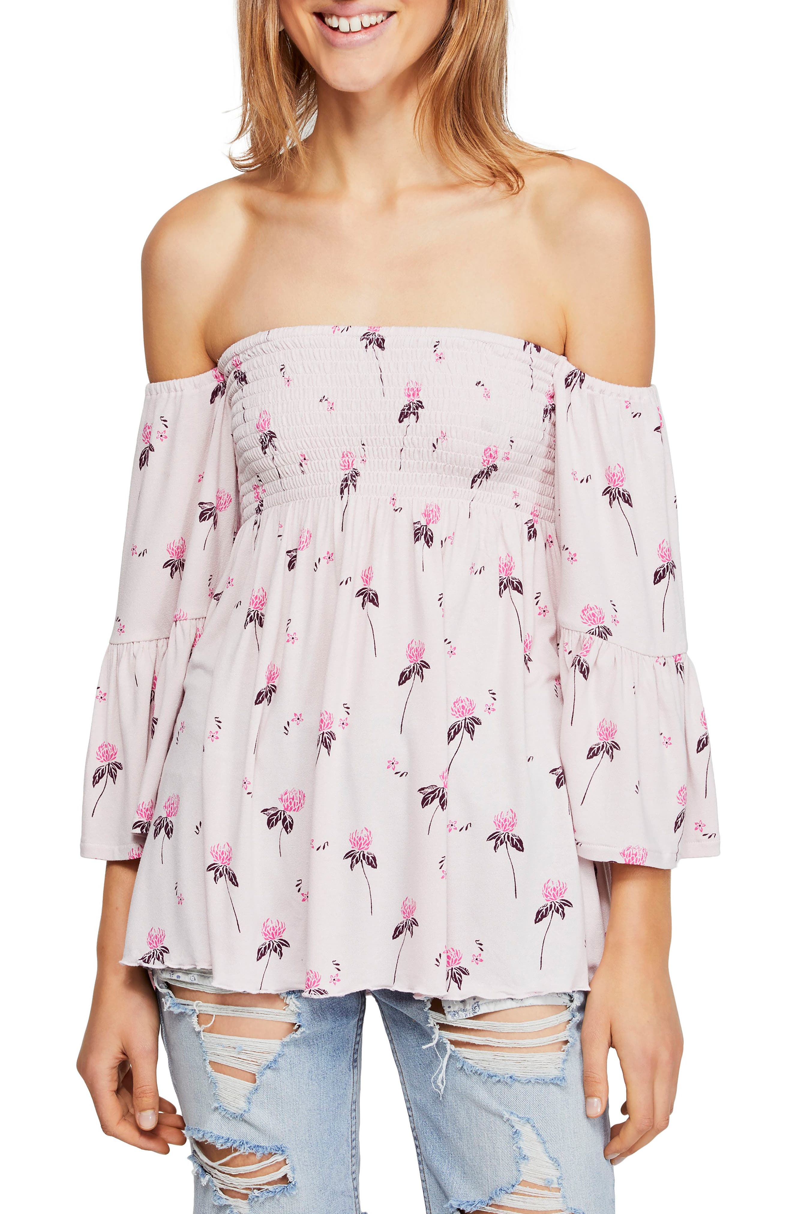 Free People Womens Lana Floral Smocked Signature Blouse