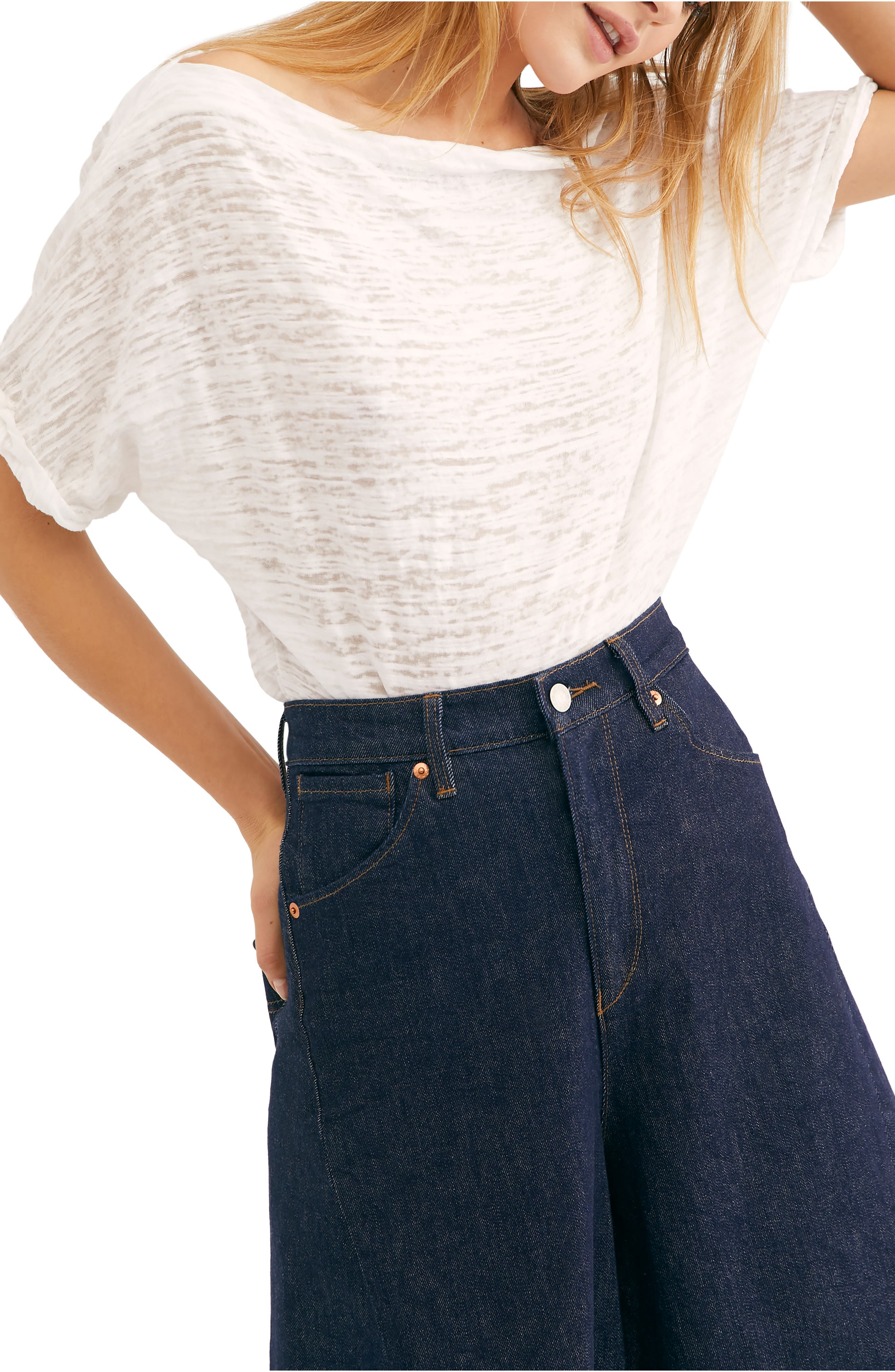 Free People Off The Shoulder Burnout T-Modern Shirt
