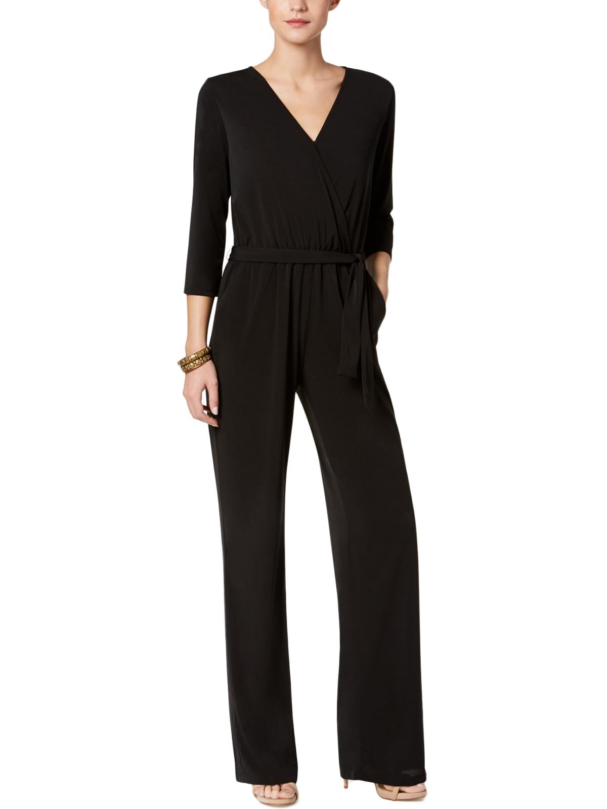 Petite 3/4 Sleeve Belted Wide-Leg Jumpsuit