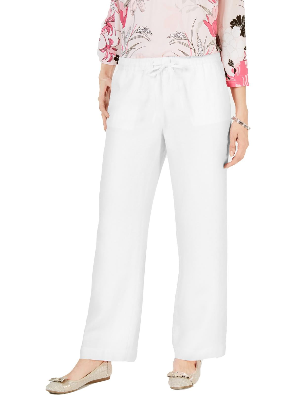 Petite 100% Linen-Blend Drawstring Signature Pants