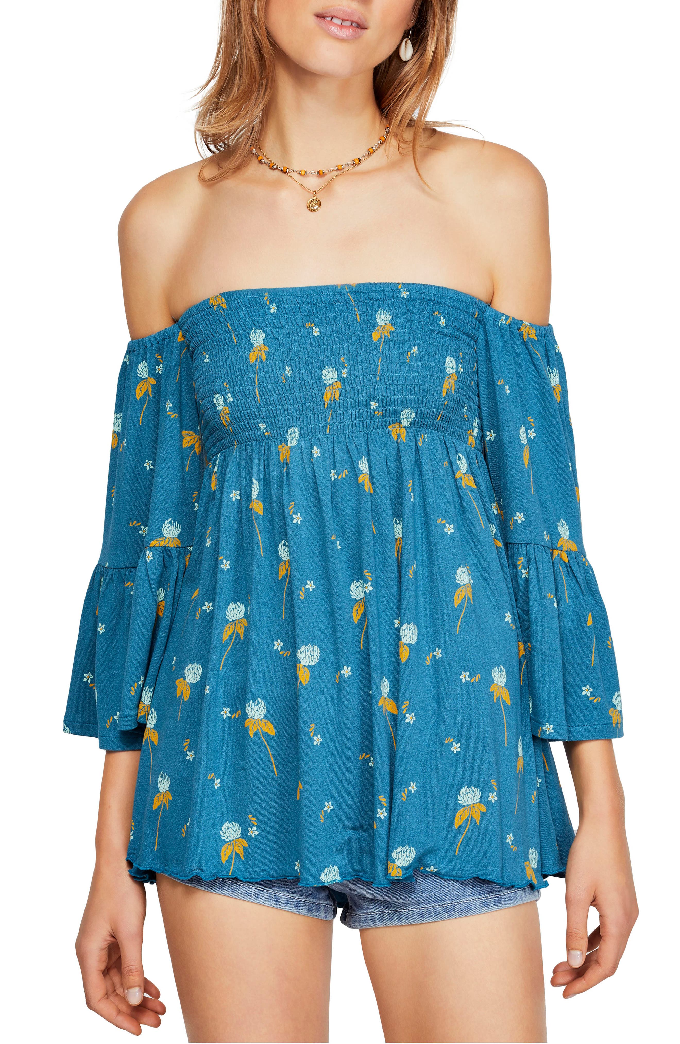 Free People Womens Lana Floral Smocked Signature Blouse