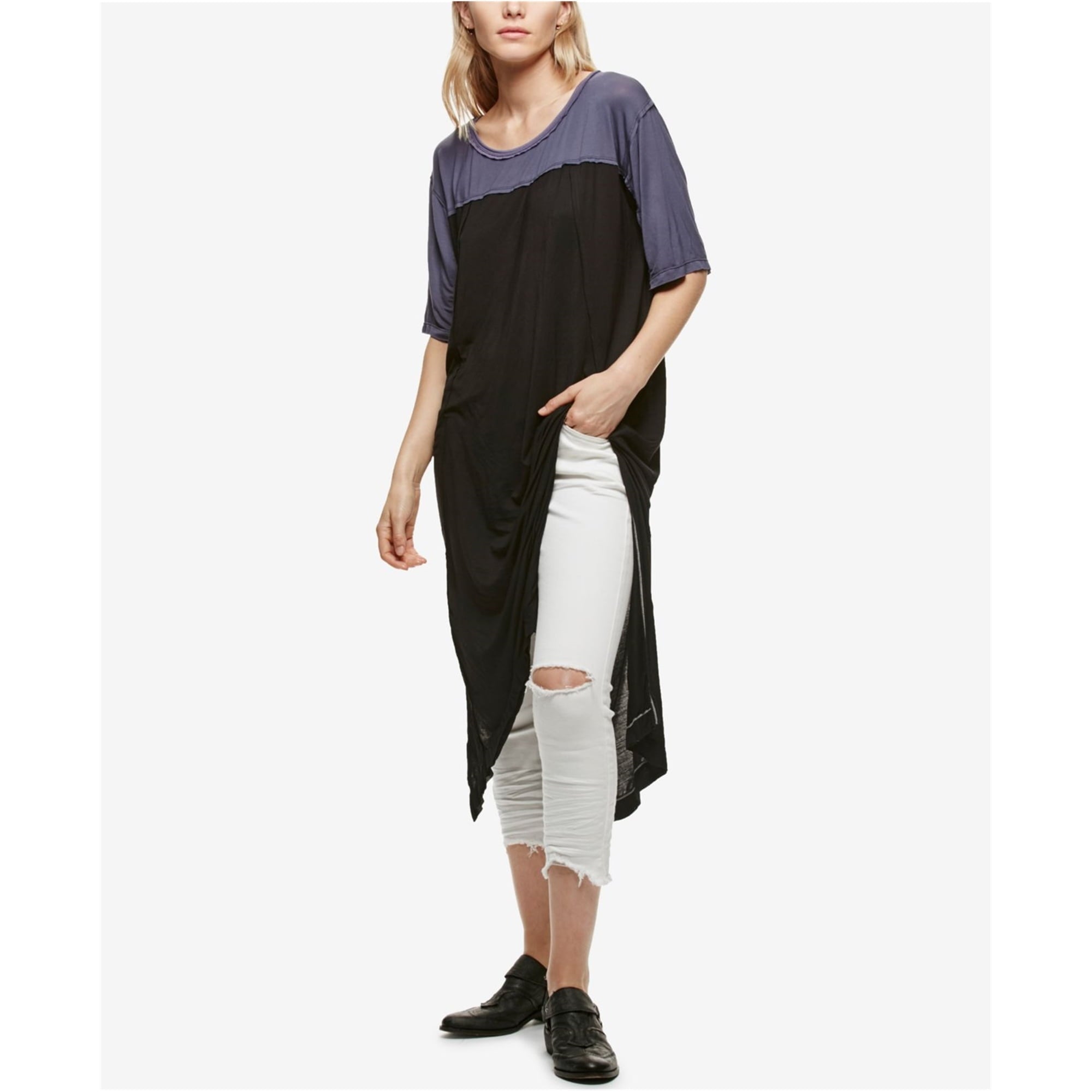Free People Womens Jersey Colorblock Tunic Premium Top Black S