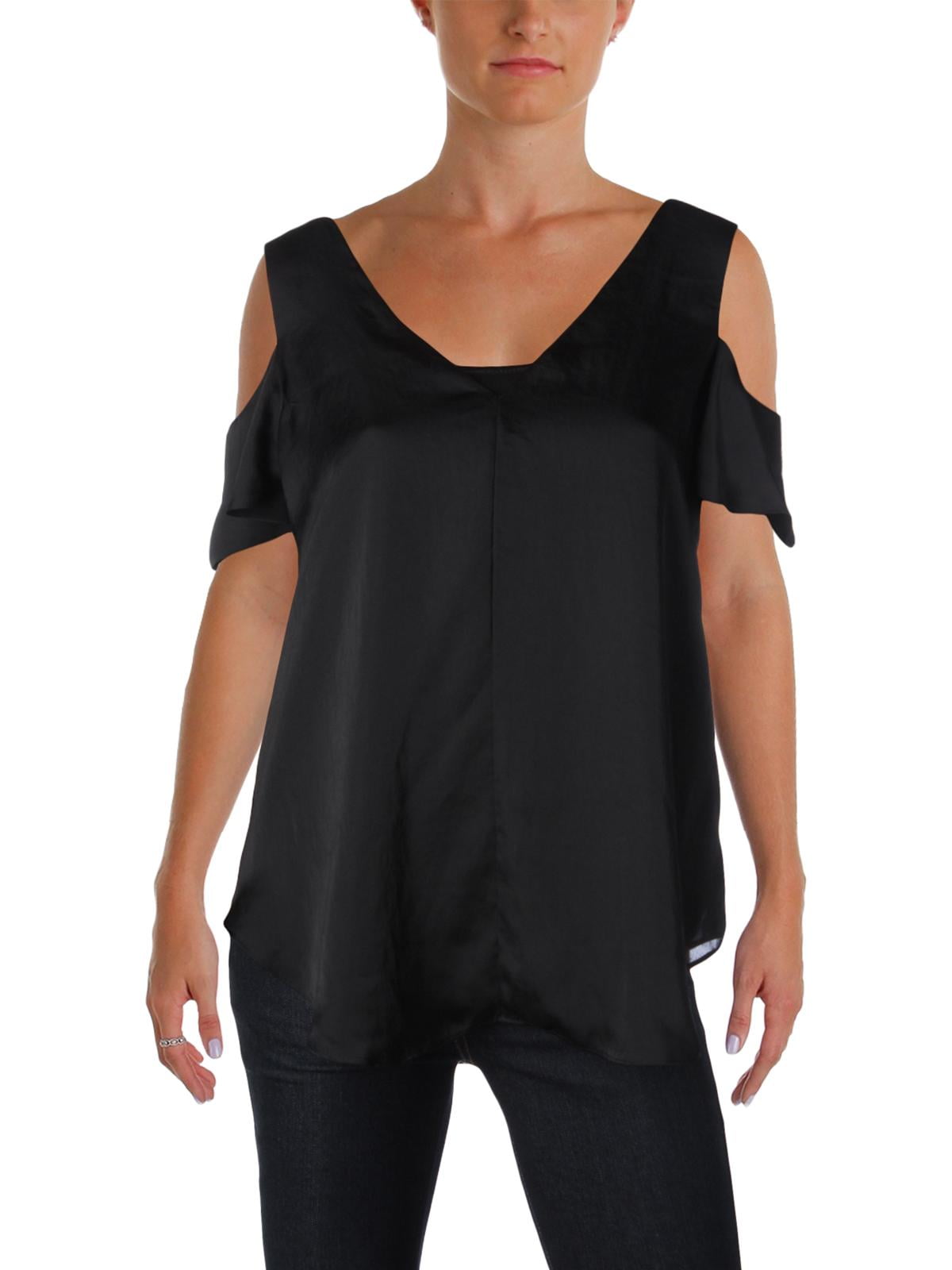 Rachel Roy Womens Black Cut Out Short-Sleeve V Neck Premium Top