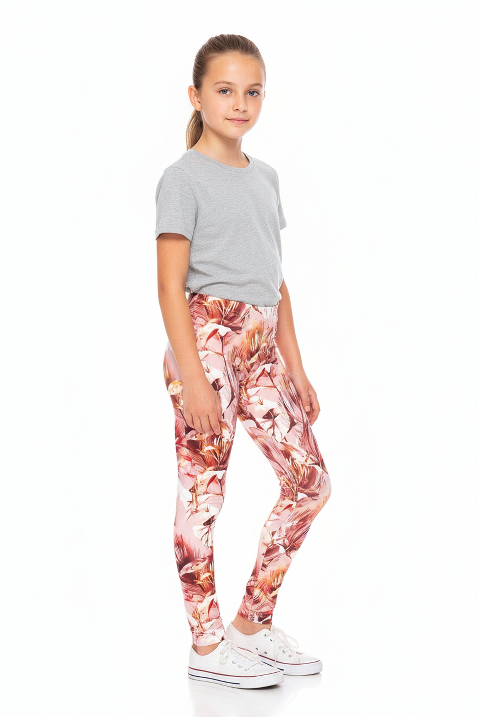 Creamy Soft Mocha Floral Kids Leggings - USA Fashion