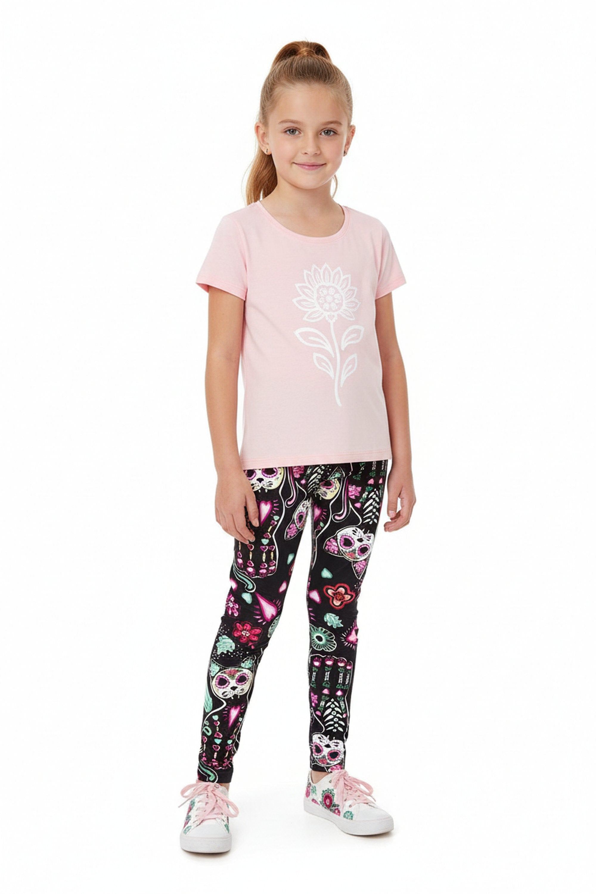 Creamy Soft Sugar Skull Kitty Cats Kids Leggings - USA Fashion