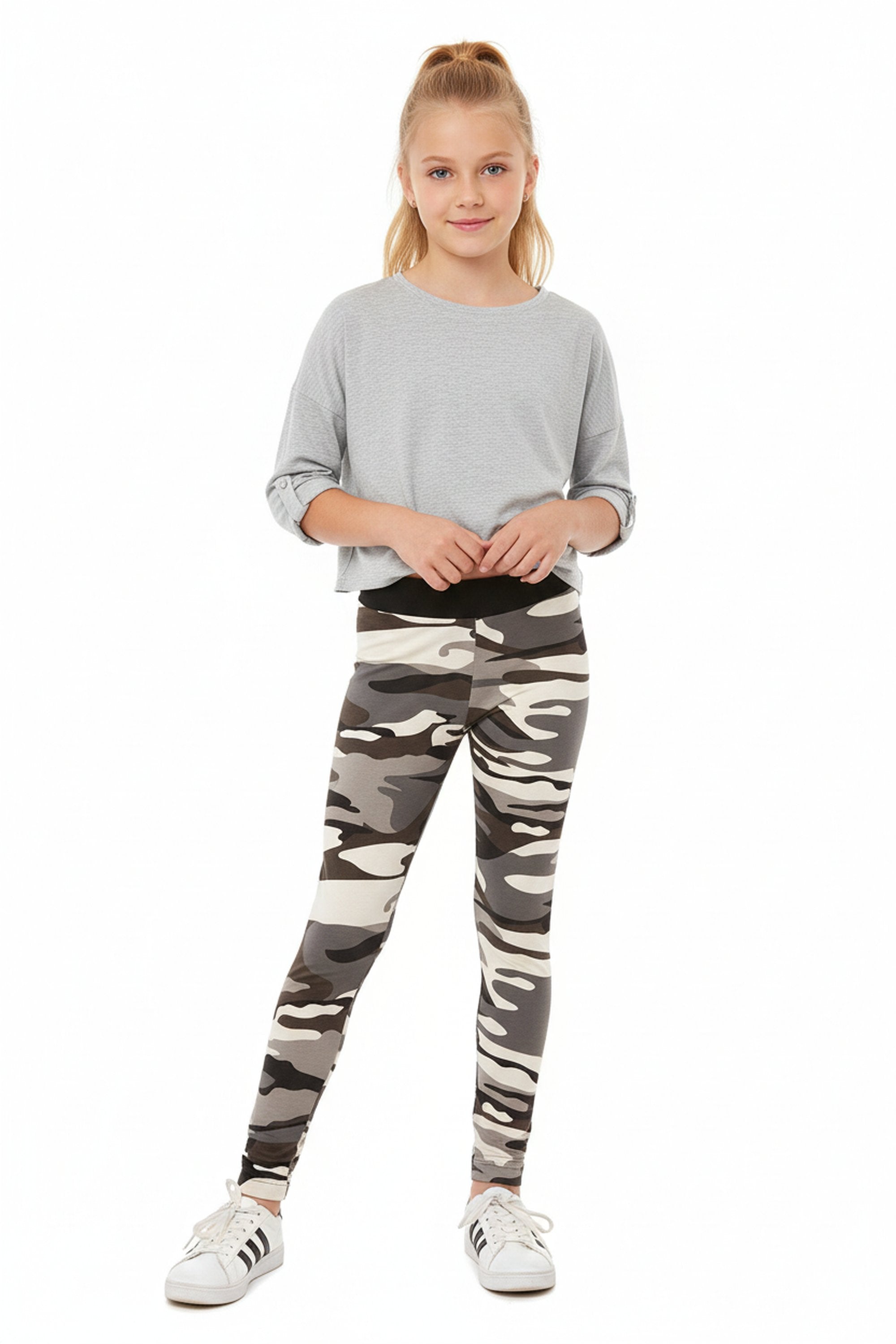 Buttery Soft Charcoal Camouflage Kids Leggings - EEVEE
