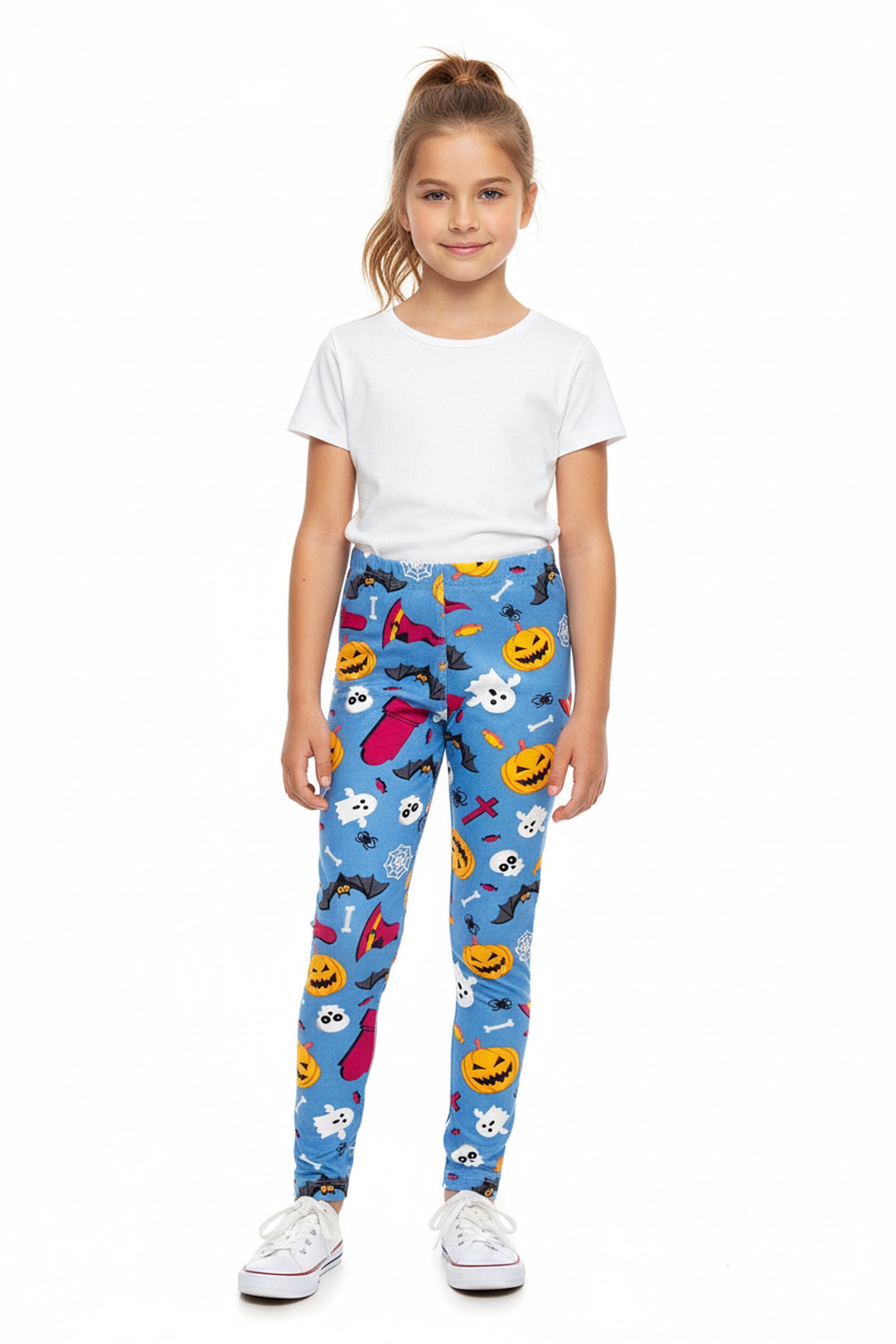 Buttery Soft Steel Blue Halloween Motif Kids Leggings
