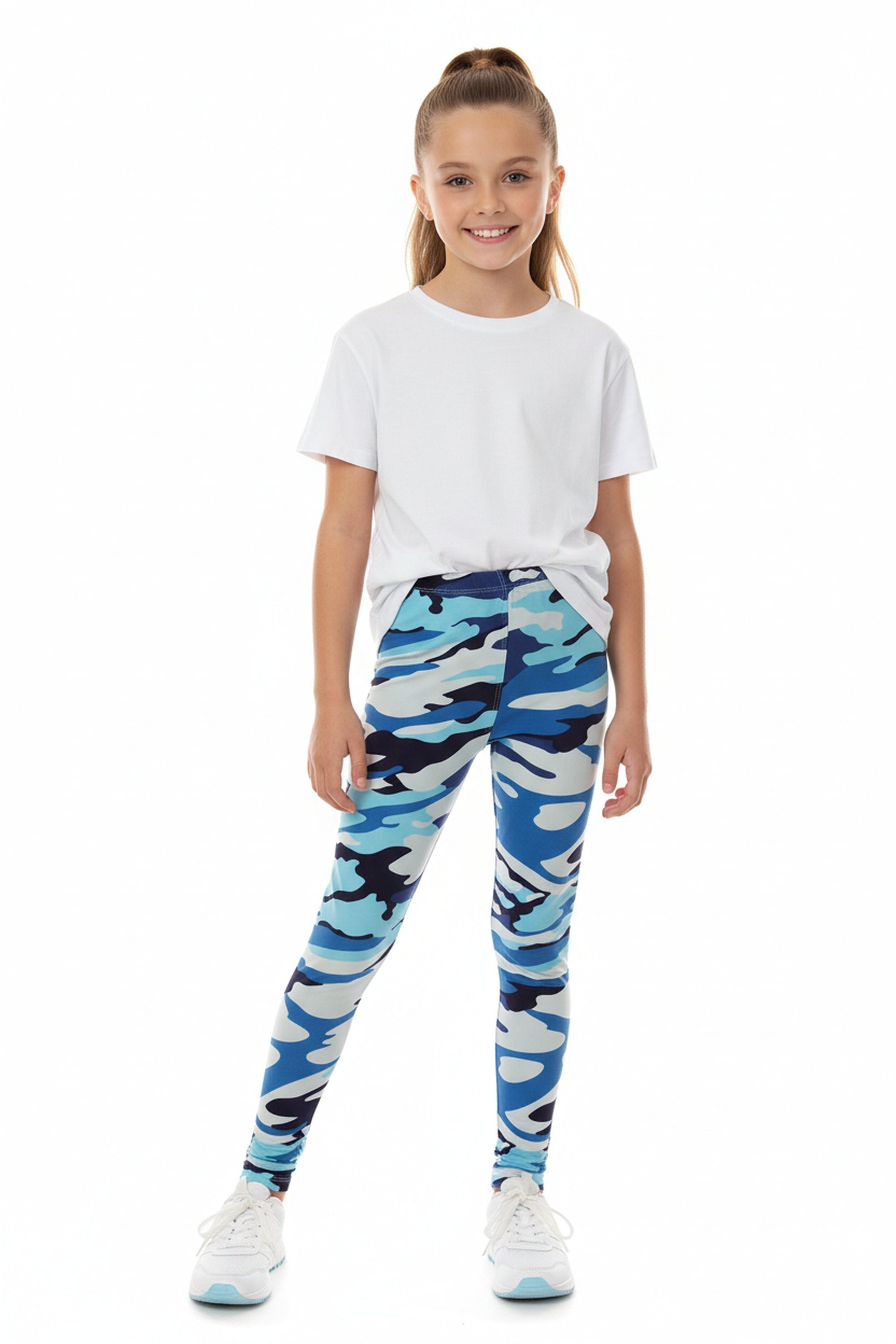 Buttery Soft Blue Camouflage Kids Leggings - EEVEE