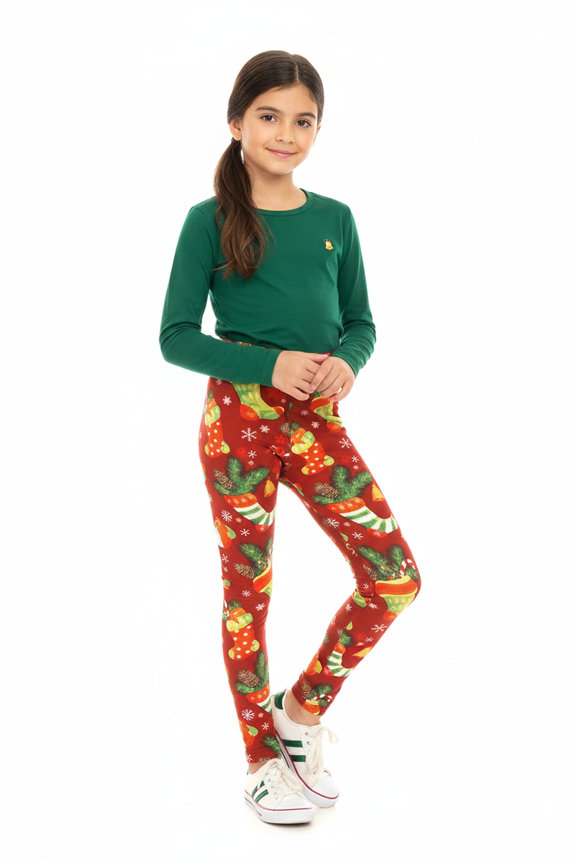 Buttery Soft Ruby Red Christmas Stocking Kids Leggings