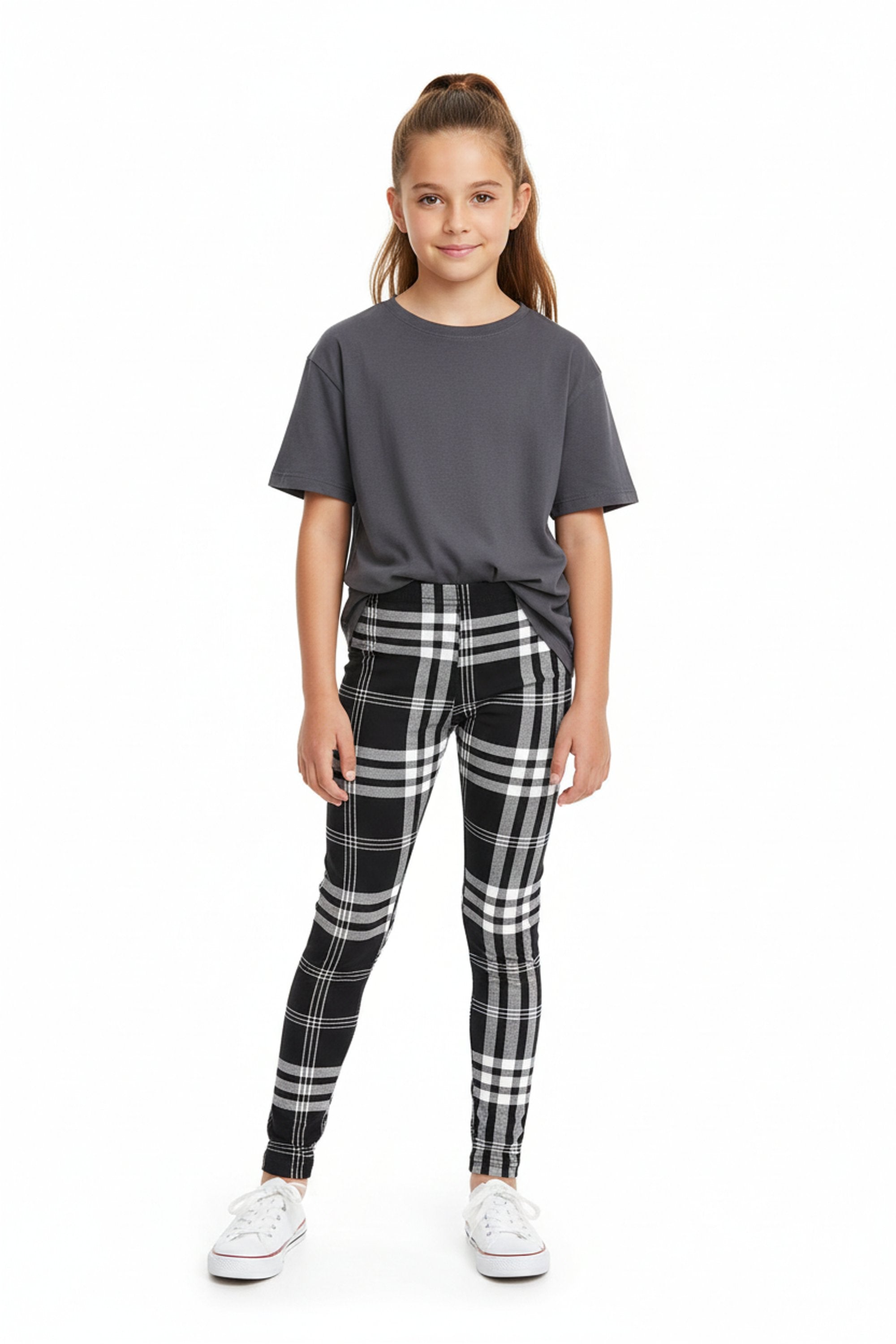 Buttery Soft Black and White Plaid Kids Leggings