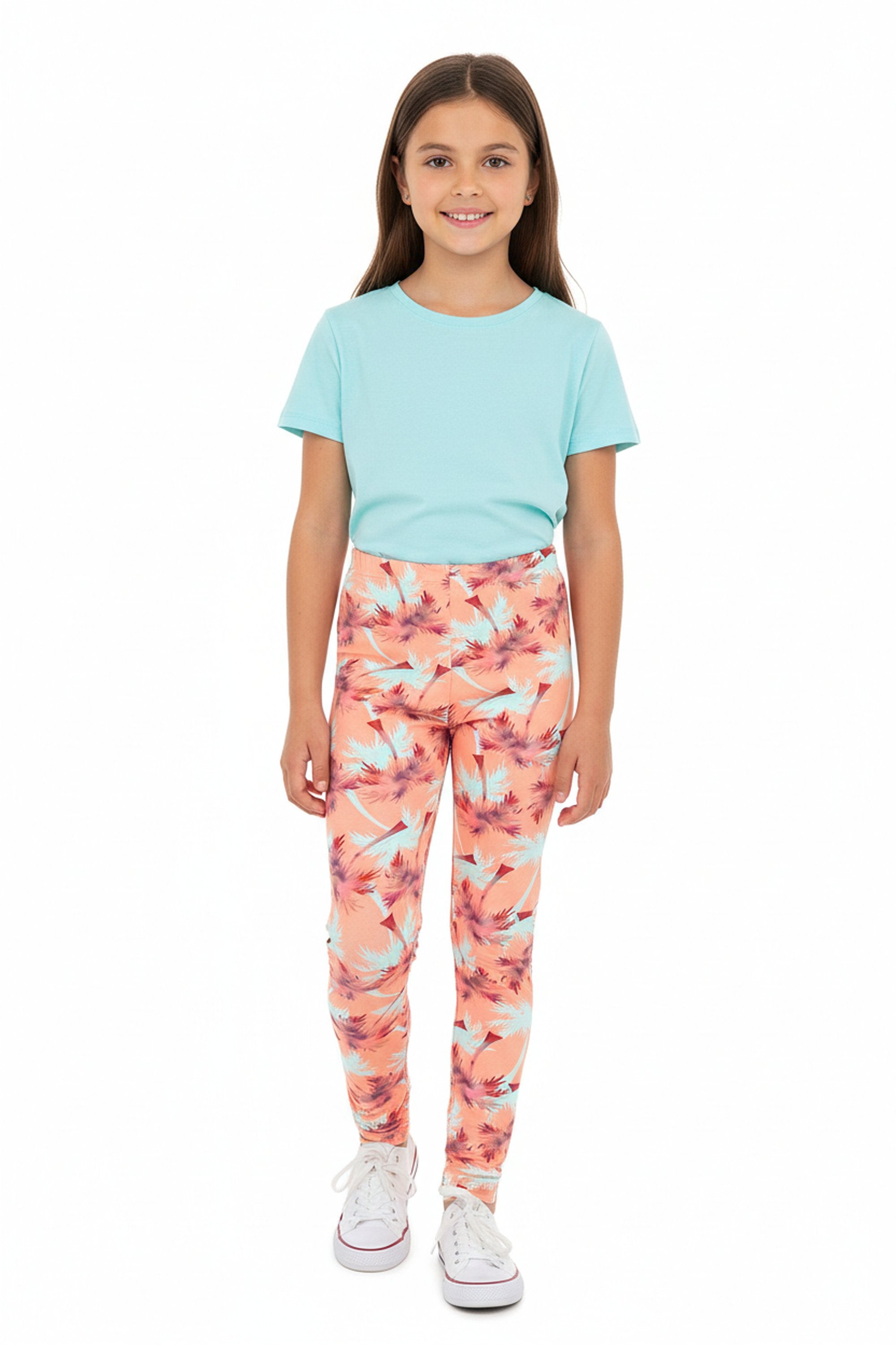 Buttery Soft Peach Palm Trees Kids Leggings