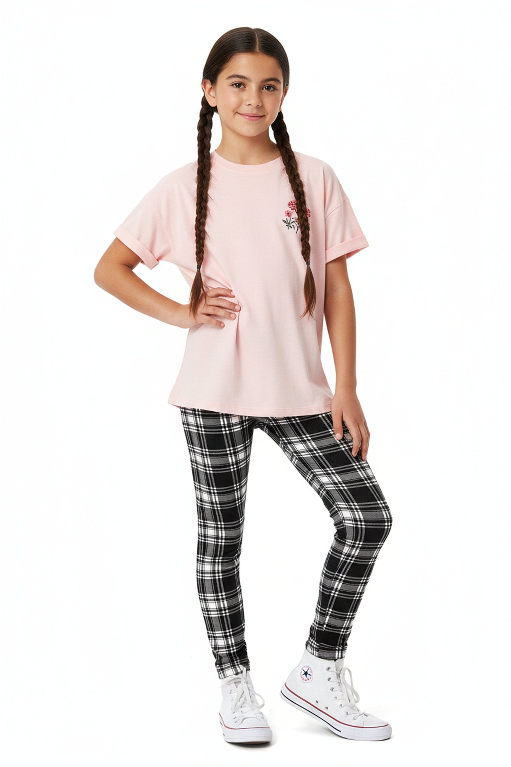 Buttery Soft Monochrome Tartan Plaid Kids Leggings