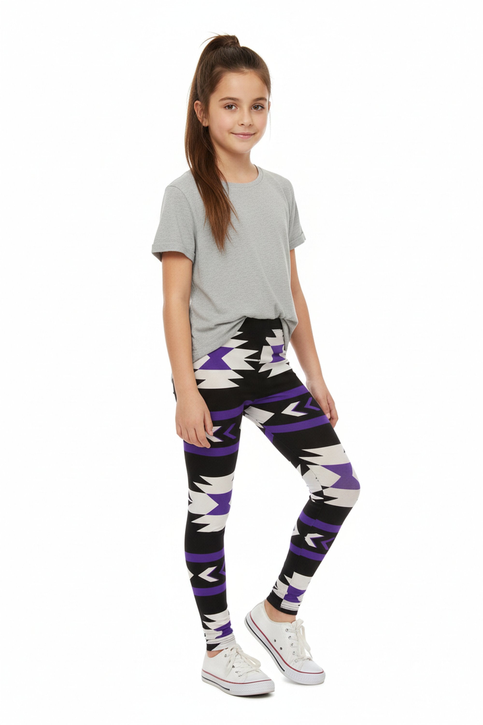 Buttery Soft Purple Azteca Tribal Kids Leggings