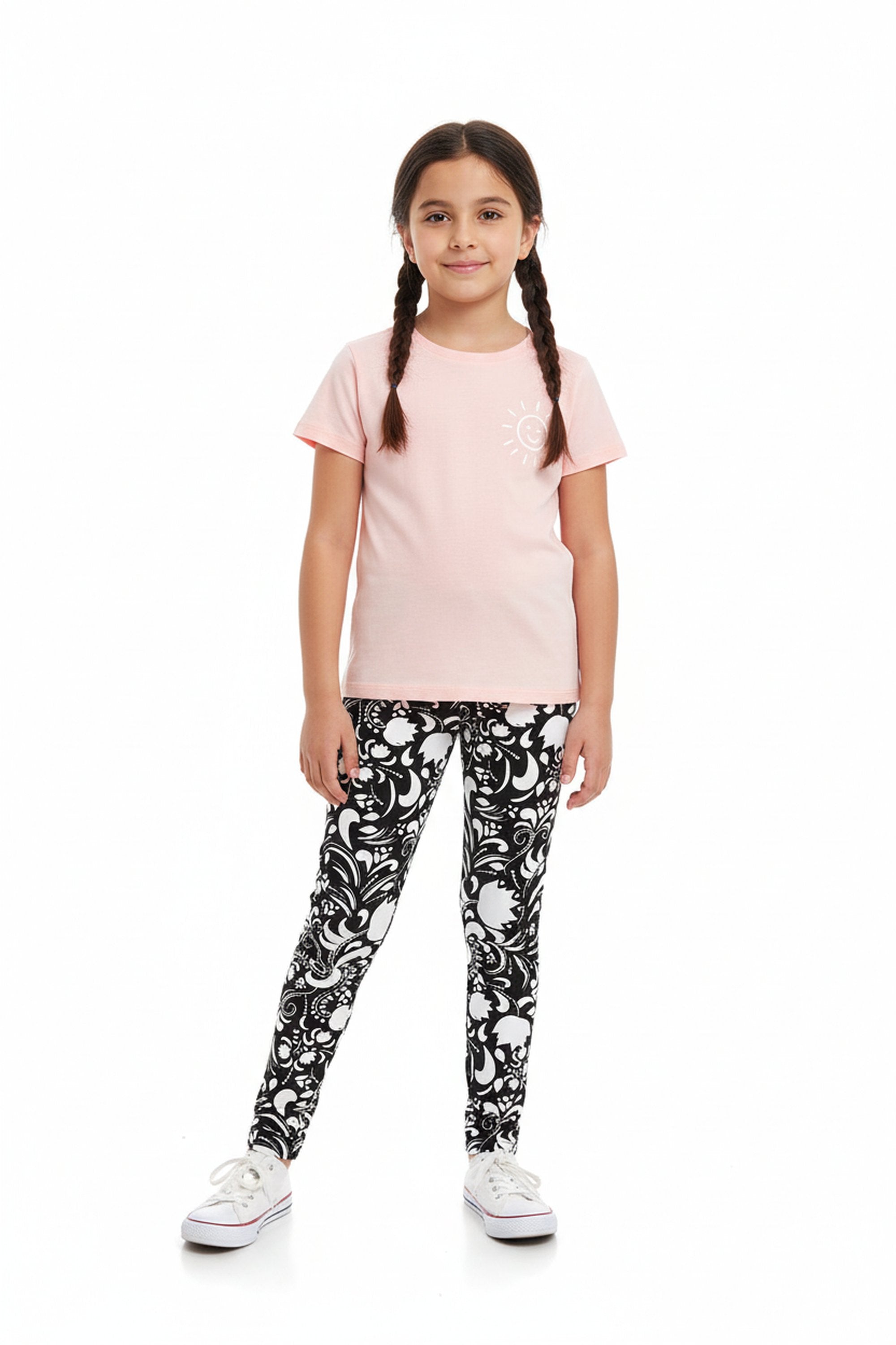 Buttery Soft Monochrome Spring Floral Kids Leggings