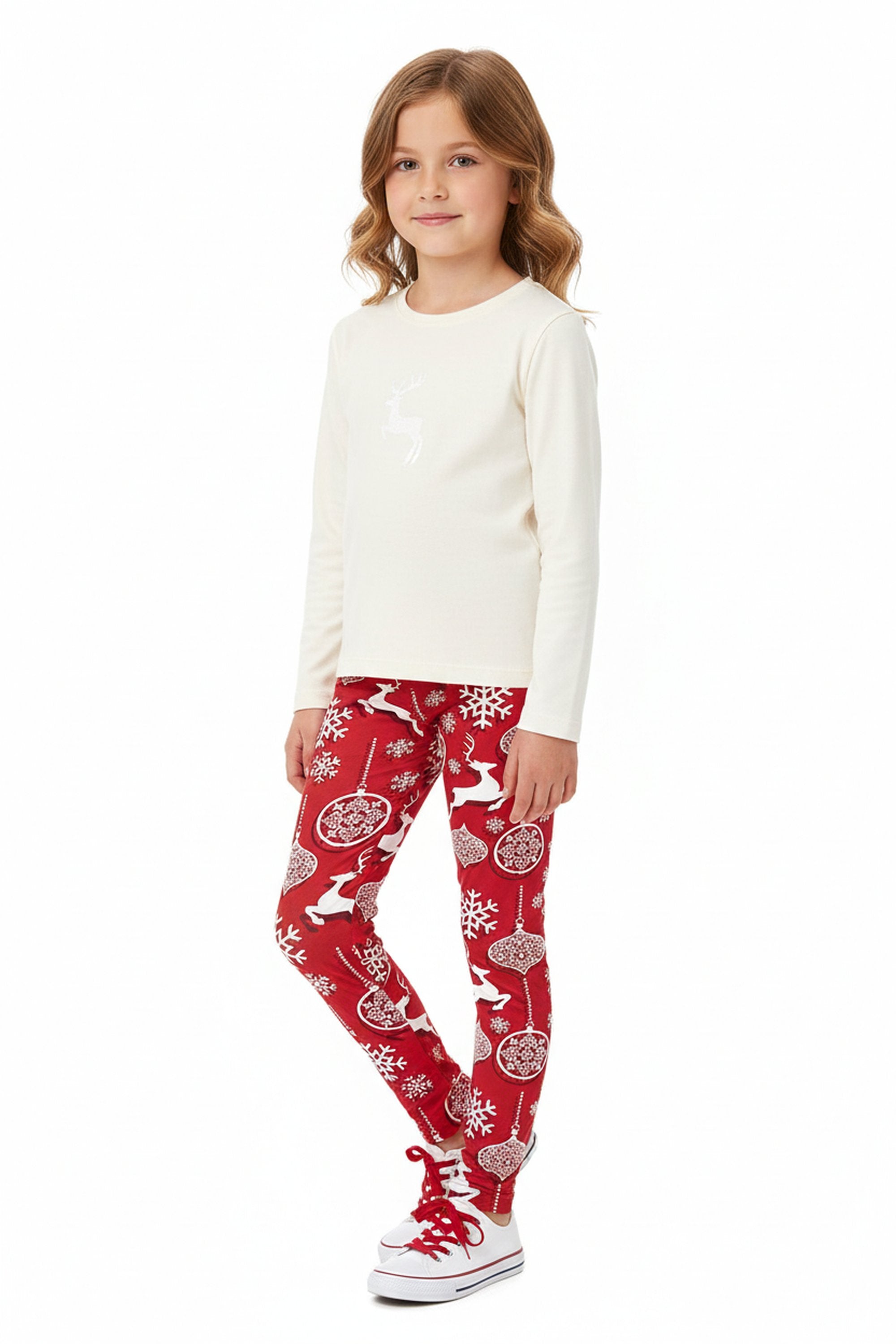 Buttery Soft Burgundy Jumping Reindeer Holiday Kids Leggings