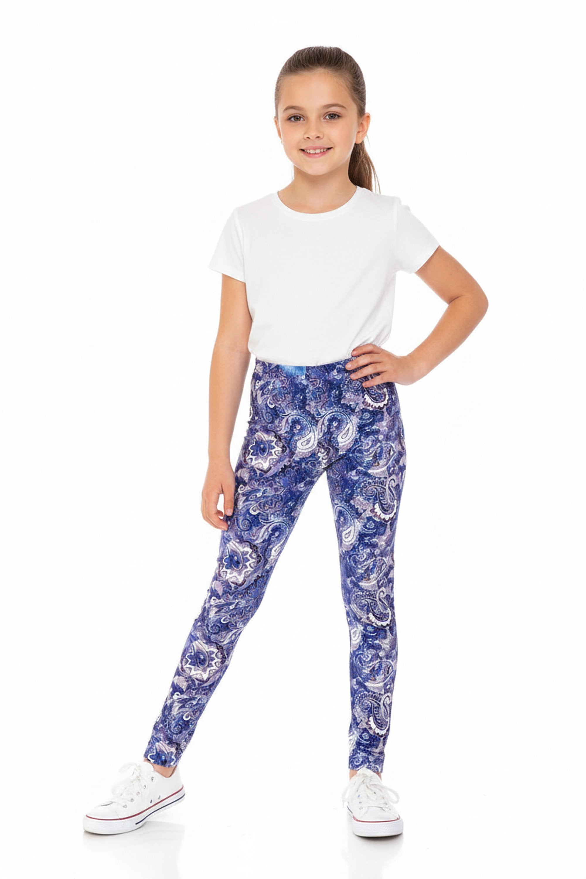 Creamy Soft Indigo Blue Paisley Kids Leggings - USA Fashion